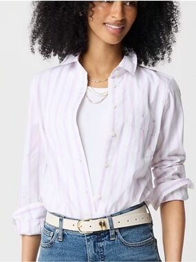 J Crew White & Vintage Lilac Lightweight Cotton Blend Shirt in Signature Fit Med